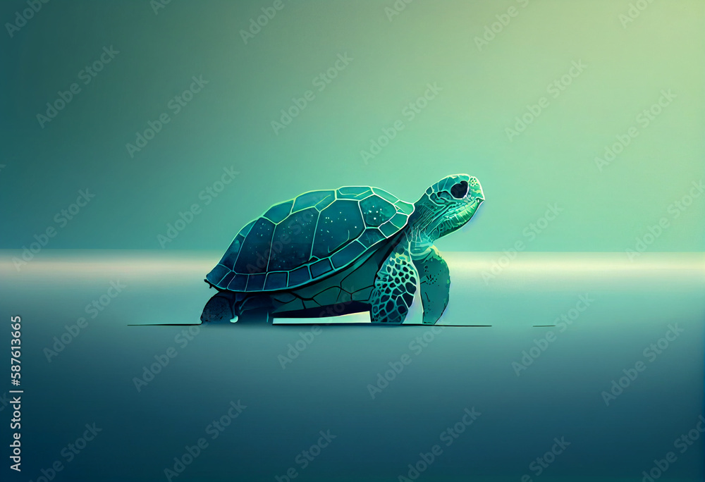 Leinwandbilder a serene, minimalist depiction of a turtle, rendered in a subtle gradient of blues and greens. gener