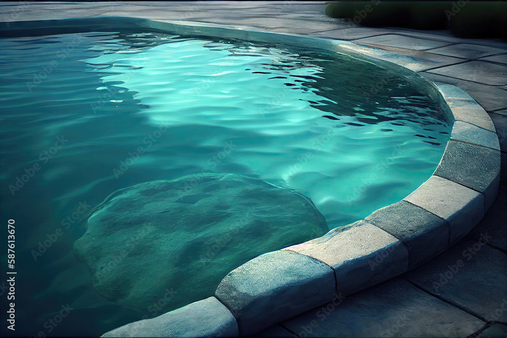 Poster swimming pool background transparent blue colored clear calm water surface texture with splashes and
