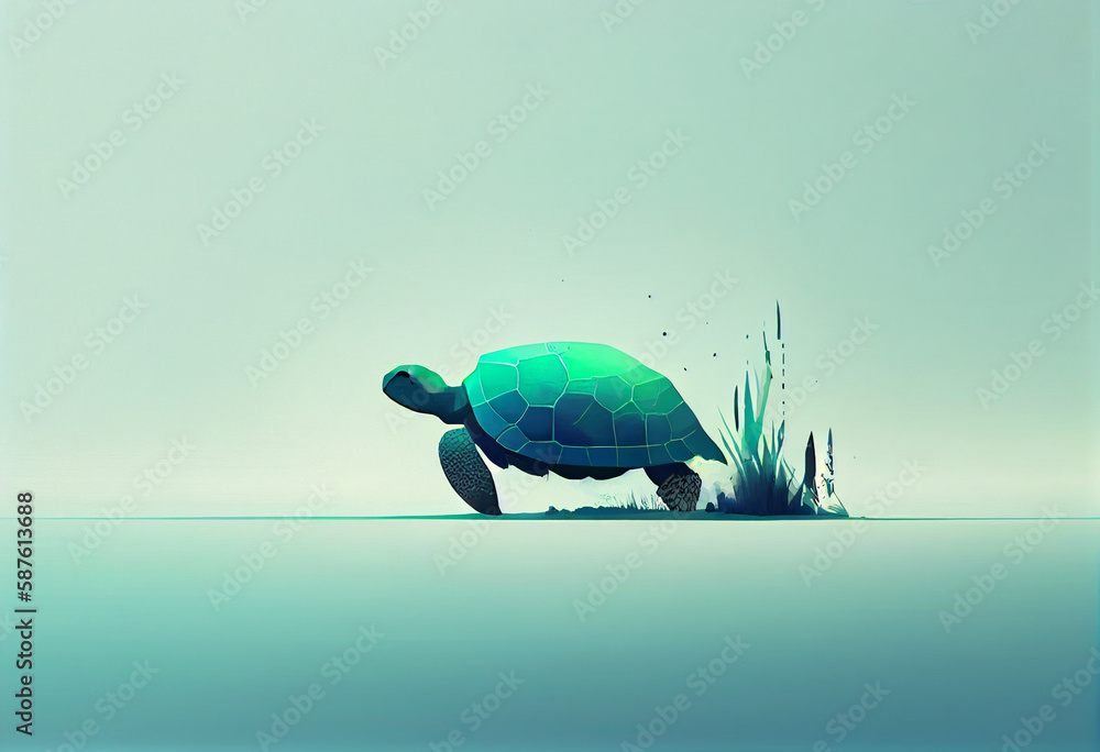 Leinwandbilder a serene, minimalist depiction of a turtle, rendered in a subtle gradient of blues and greens. gener