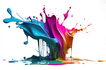 Tuinposter splash Colorful acrylic paint splashing isolated transparent png background. Generative AI © Iaroslav