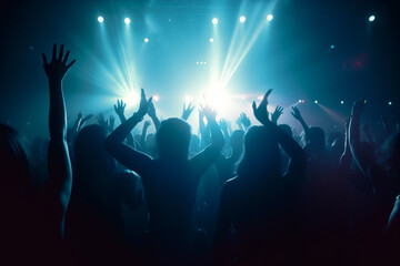 Fototapeta na wymiar Happy people dance in nightclub party concert, Generative AI 