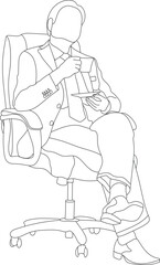 Man sitting on a chair line art with white background, illustration line drawing.