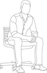 Man sitting on a chair line art with white background, illustration line drawing.