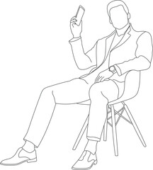 Man sitting on a chair line art with white background, illustration line drawing.
