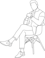 Man sitting on a chair line art with white background, illustration line drawing.