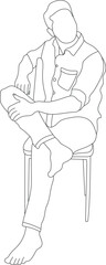 Man sitting on a chair line art with white background, illustration line drawing.