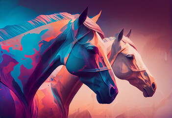 An abstract, surrealist portrait of a Savannah horses, featuring exaggerated proportions and dreamlike colors.  Generative AI technology.	