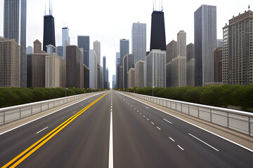 Naklejka premium asphalt highway with modern city in chicago