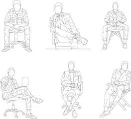 Fototapeta na wymiar Set of man sitting on a chair line art with white background, illustration line drawing.