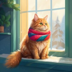 ほのぼの雪の夜と猫と共に