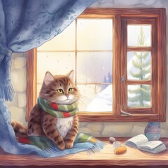 ほのぼの雪の夜と猫と共に