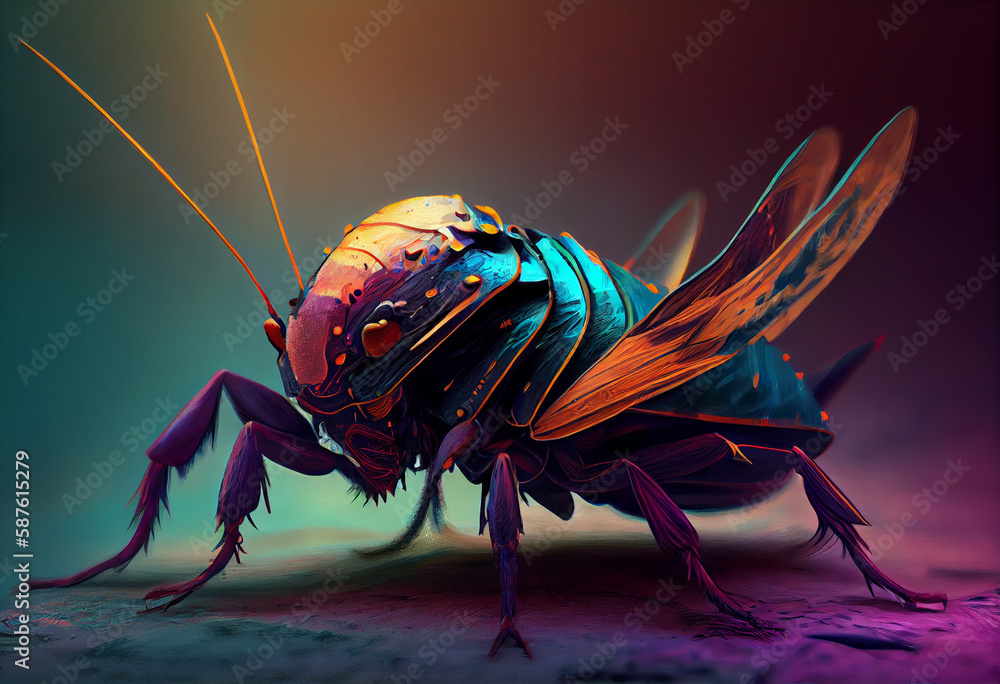 Poster cockroach on a white background Generative AI technology.