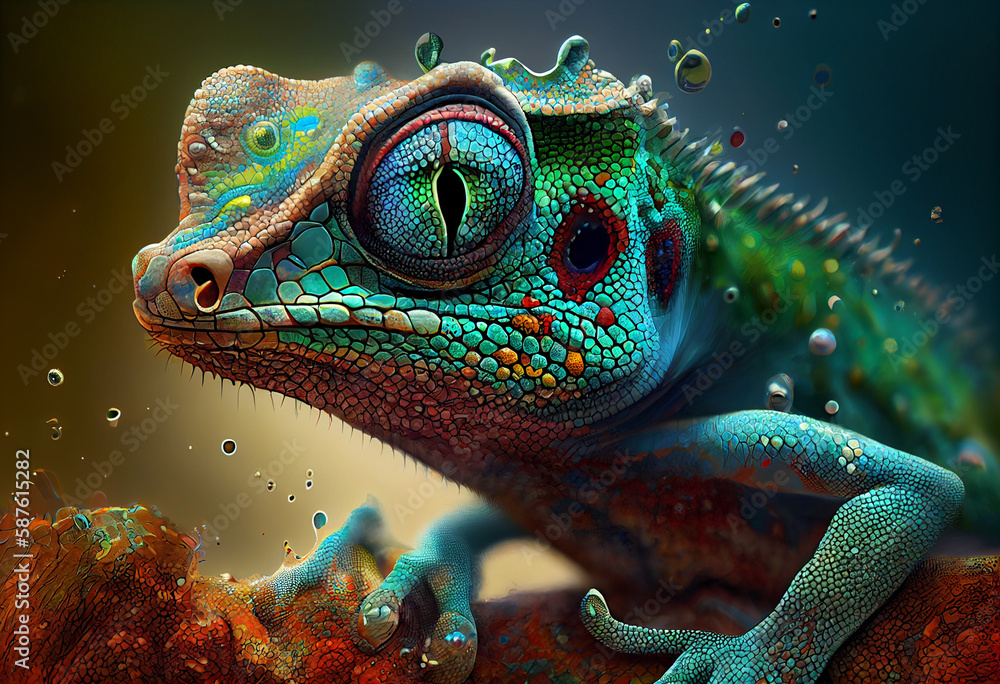 Poster close up of a chameleon generative ai technology.