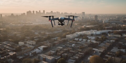 A drone flying over a city, capturing aerial footage | generative AI