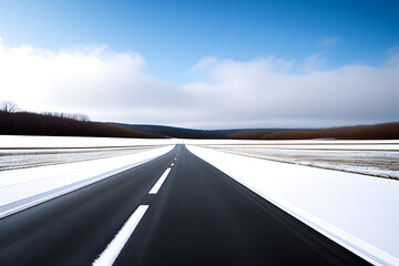 Empty Road Amidst Snowy Fields Against Sky