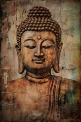 Fototapeta na wymiar Buddha portrait mixed media illustration - generative ai
