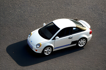 Toy car in hands, top view. Car insurance or driving safety concept