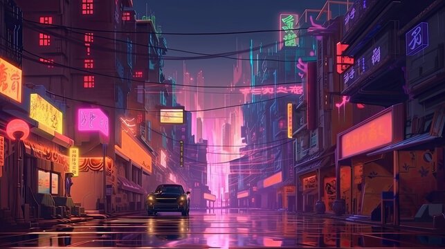 Cyberpunk Street In A City 2. Lofi Epic Cityscape Background