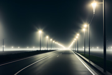 Suburbs of the city in a foggy night