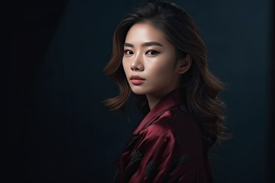 Fictional Asian Fashion Model, studio photography photoshoot, wearing glamorous clothing - generative ai