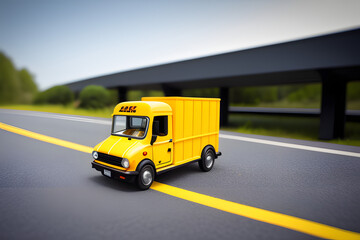 Miniature transport truck on the road