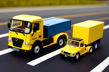 Fototapeta na wymiar Miniature transport truck on the road