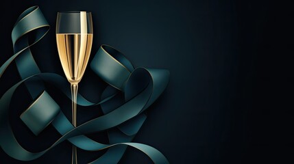 Emerald background with a ribbon design in the shape of a champagne flute - Generative AI
