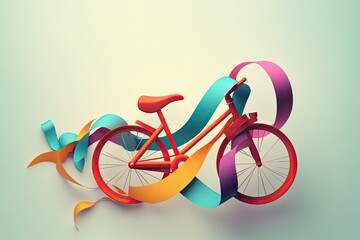 Background with a ribbon design in the shape of a bicycle, sporty and adventurous color palette - Generative AI