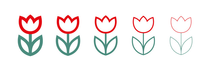 Flower icons set. Stylized tulip, lines of different thicknesses. Symbol of spring, beauty and holiday.
