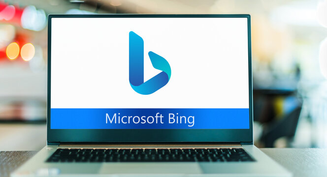 Laptop computer displaying logo of Microsoft Bing