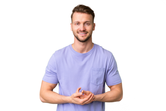 Young handsome caucasian man over isolated chroma key background laughing
