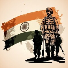 Fototapeta na wymiar Indian soldier with flag, generative ai