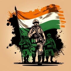 Indian soldier with flag, generative ai