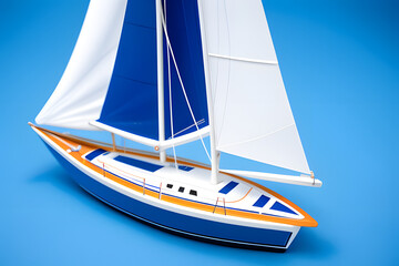 Obraz premium Close-up Of Sailboat Toy Over Blue Background