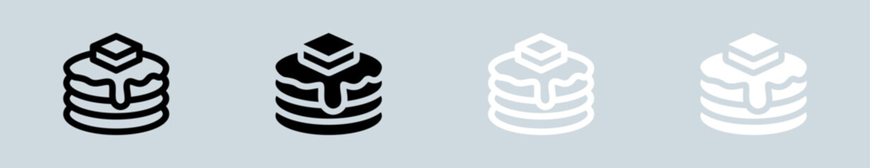 Pancake icon set in black and white. Butter syrup signs vector illustration.