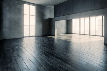 Empty Spacious Penthouse Loft Space - 3D Visualization