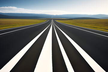 Naklejka premium Asphalt road isolated on transparent background, Highway of road lane for transportation or logistics.