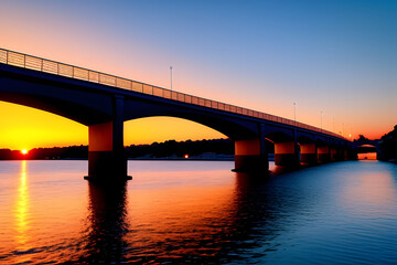 Naklejka na ściany i meble Bridge Over River Against Sky During Sunset