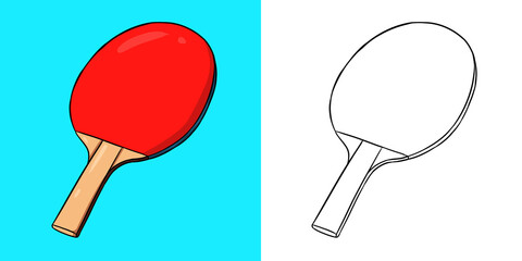 red ping pong paddle with blue background. Perfect for art, postcards, cards, wall decor, t-shirts, cards, prints, picture books, coloring books, wallpapers, prints, cards, etc.
