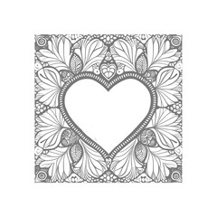 The abstract flowers and leaf in heart shape would be a great design for a coloring book cover.