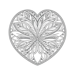 The abstract flowers and leaf in heart shape would be a great design for a coloring book cover.