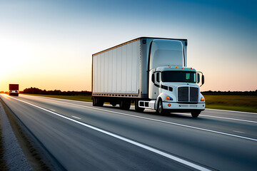 Obraz na płótnie Canvas Refrigerator truck driving fast on the highway