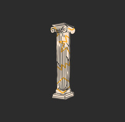 Hand drawn vector abstract outline,graphic,contemporary greek ancient sculpture statue column line modern drawing.Antique classic architecture statue in trendy graffity style,outline design concept