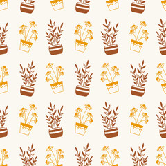 Houseplants in pots seamless pattern. House plants