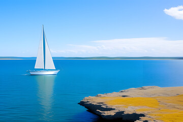 Sailboat In Sea Against Blue Sky