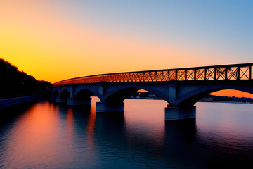Fototapeta na wymiar Bridge Over River Against Sky During Sunset