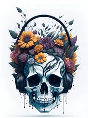 Foto op Plexiglas Aquarel doodshoofd Vintage skull in headphone. AI generated illustration
