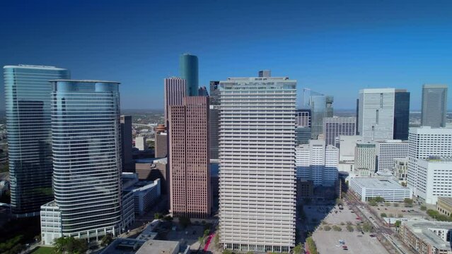 Aerial view of downtown Houston during a good sunny day. Buildings in centre big city.