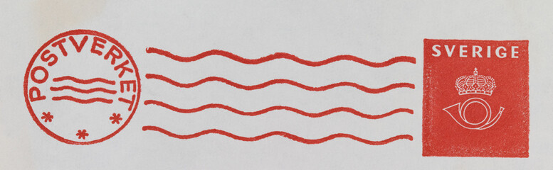 briefmarke stamp vintage retro alt old rot red schweden sverige sweden posthorn postverket welle wave papier paper postage post letter mail brief weiss white