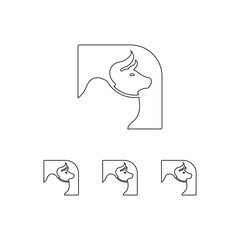 Line art bull animal logo template illustration